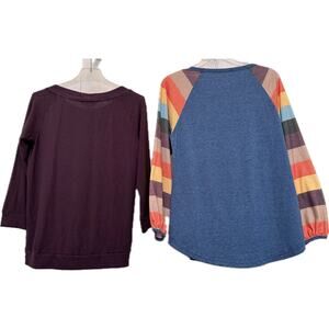 Lot of TWO: Women’s Burgundy Sweater Plus Blue Striped Sleeve Jersey, Size Small